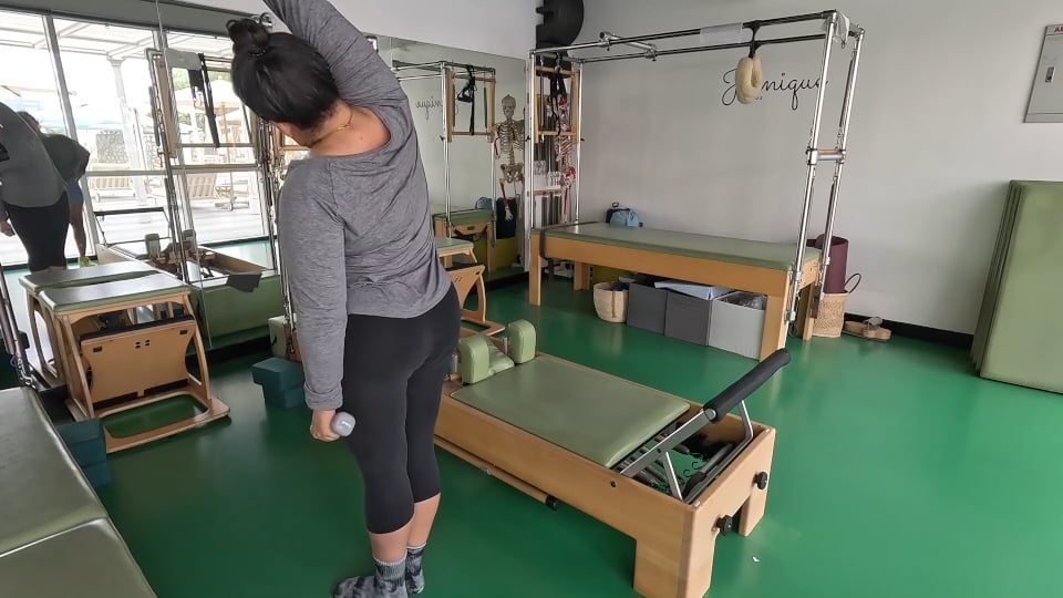 Small Weights to work upper body strength and shoulder girdle stabilization